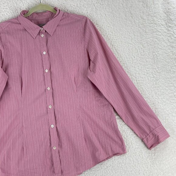 J. Jill Pink Striped Button-Up Shirt‎ Womens Long Sleeve Stretch Size Large - Picture 4 of 16